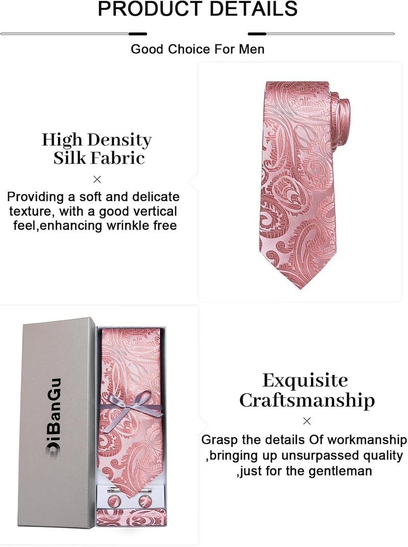 DiBanGu Paisley Ties for Men Silk Necktie and Pocket Square Cufflinks Tie Clip Set Woven Classic Mens Tie for Wedding Party - Image 5